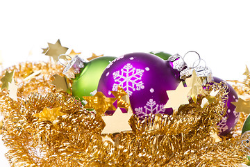 Image showing christmas balls with tinsel