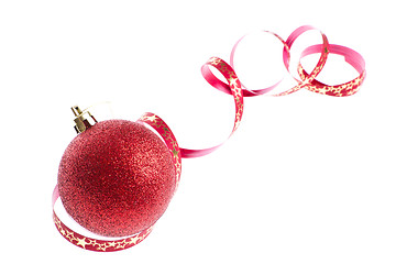 Image showing red christmas ball with ribbon