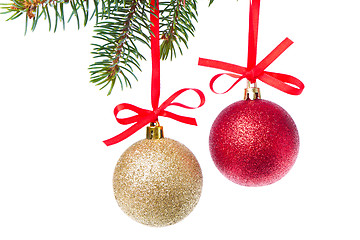 Image showing christmas balls hanging from tree