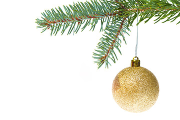 Image showing red christmas ball hanging from tree