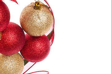 Image showing christmas balls with big ribbon around