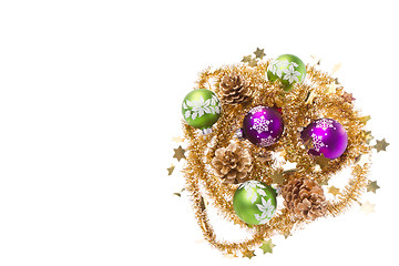 Image showing christmas balls with tinsel