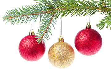 Image showing red christmas ball hanging from tree