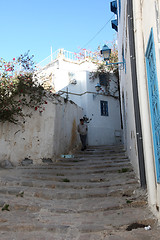 Image showing Sidi Bou Said - typical building with white walls, blue doors and windows