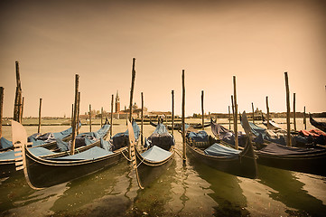 Image showing Parked gondolas in Venice, Italy