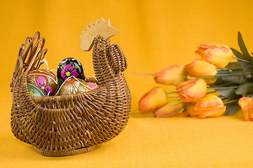 Image showing Easter eggs with basket