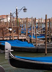 Image showing Parked gondolas in Venice, Italy