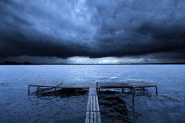 Image showing Old pier and dramatic sky