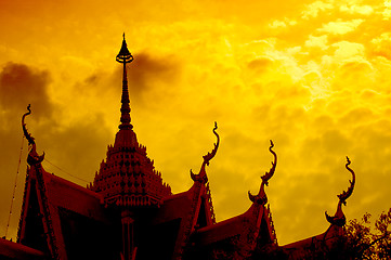 Image showing Sunset with temple silhouette