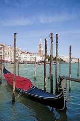 Image showing Parked gondolas in Venice, Italy