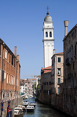 Image showing Canal and tower Venice, Italy