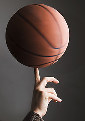 Image showing Basketball rolling on finger