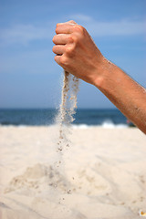 Image showing Sand falling from the man's hand 