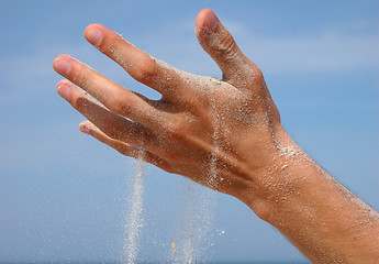 Image showing Sand falling from the man's hand 