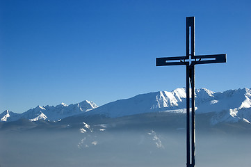 Image showing Cross on the top of a mountain