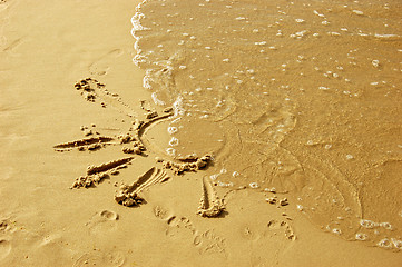 Image showing Sun drawing on sand