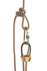 Image showing Climbing rope and carabiner