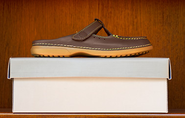 Image showing brown shoe on box