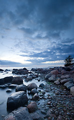 Image showing Stones in the sea after sunset
