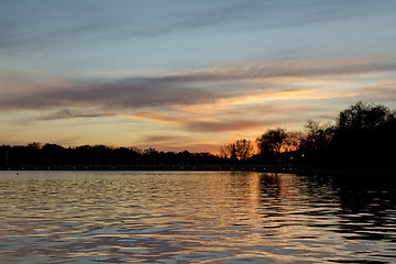 Image showing Sunset over lake Wascana