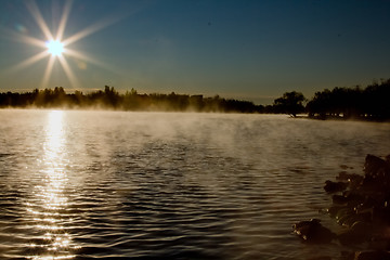 Image showing Morning sun over Wascana lake