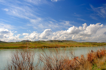 Image showing landscape river mountain and cloudy sky