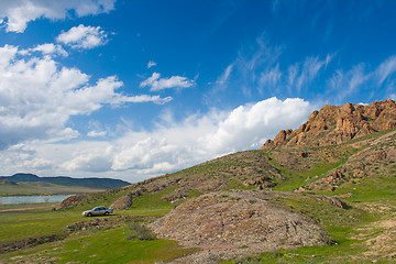 Image showing landscape  with crag, rock and cloudy sky