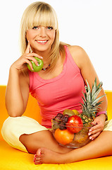 Image showing Happy women with fruits