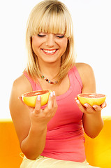 Image showing Happy women with fruits