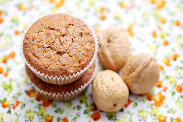 Image showing muffins with walnuts and honey