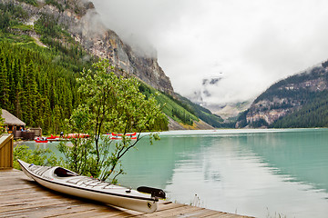 Image showing Canoe by the magnificent Lake Louis 