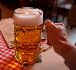 Image showing Liter glass of beer in hand