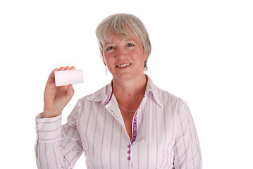 Image showing Senior Business Woman Holding Business Card