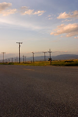 Image showing Road and the Field with the Electric Poles