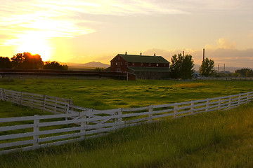Image showing Countryside Fence Leading to A Ranch