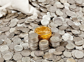 Image showing Bag of silver and gold coins