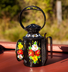 Image showing Hand painted traditional decorated oil lamp
