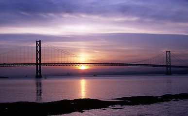 Image showing Forth Road Bridge at sunset