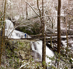 Image showing Laurel Falls in Smoky Mountains in snow