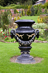 Image showing Ornate black garden vase