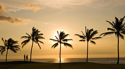 Image showing Couple and Hawaii Sunset