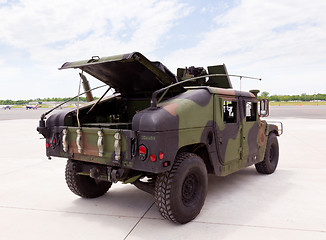 Image showing Army camouflaged Humvee truck