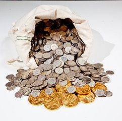 Image showing Bag of silver and gold coins