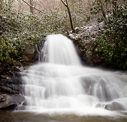 Image showing Laurel Falls in Smoky Mountains in snow