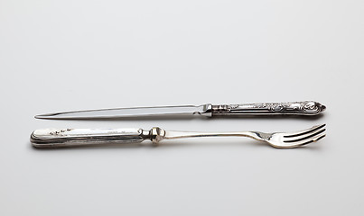 Image showing Antique sterling silver knive and fork