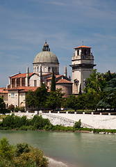 Image showing Old church over river Adige