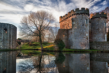 Image showing Whittington Castle in Shropshire reflecting on moat