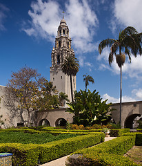 Image showing California Tower from Alcazar Gardens in Balboa Park