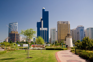 Image showing Abu Dhabi Skyline with lighthouse