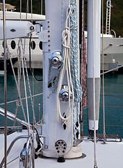 Image showing Stainless steel rigging on yacht